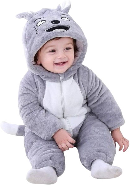 BRANDONN Unisex Baby Flannel Jumpsuit Panda Style Cosplay Clothes Bunting Outfits Snowsuit Hooded Romper Outwear (Grey Scars, 6-9 Months) - Image 2