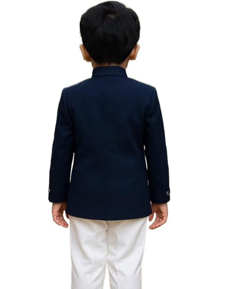 Baby Boy Sherwani Set Navy Blue Embroidered Jacket with White Cotton Pant | Kids Kurta Pajama Traditional Dress for Boys 1-8 Years Wedding & Festival Outfit - Image 2