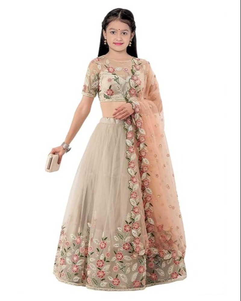 RUKHA FAB Girl's Satin Semi-Stitched Lehenga Choli