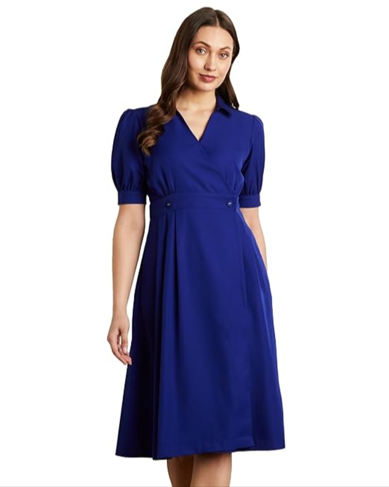 Symbol Premium Women's Fit & Flare Wrap Dress (Midi Length | Stylish | Desk-to-Dinner) (Available in Plus Sizes)