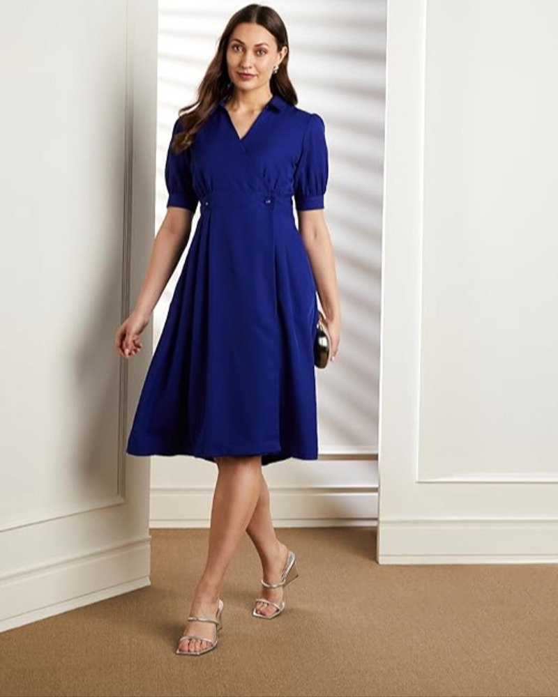 Symbol Premium Women's Fit & Flare Wrap Dress (Midi Length | Stylish | Desk-to-Dinner) (Available in Plus Sizes) - Image 3